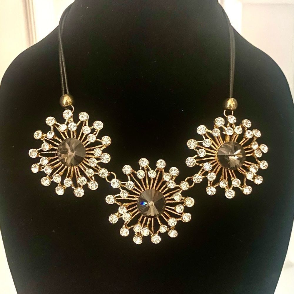 Gem Floral Crystal Rope Necklace Statement Piece 